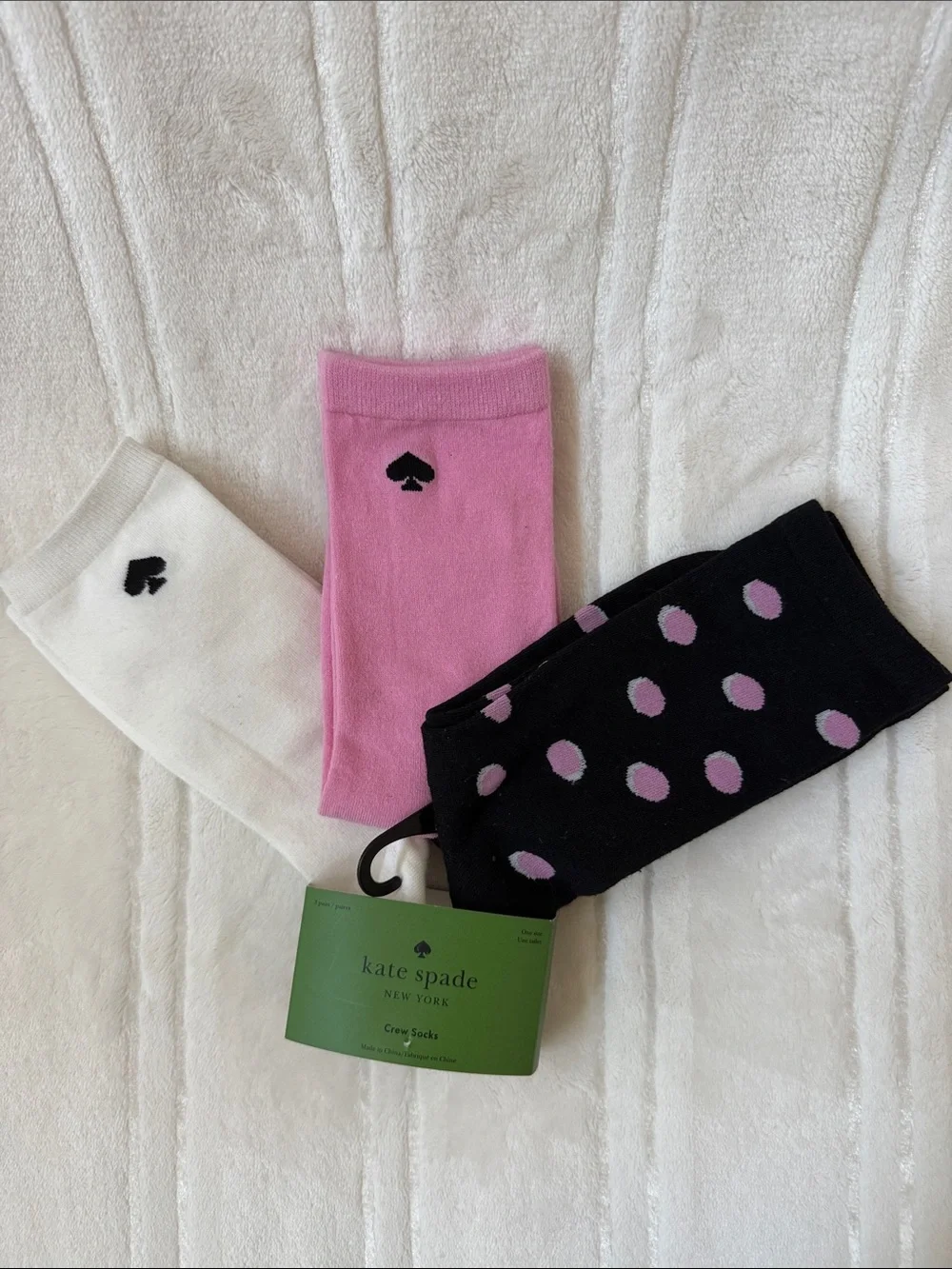 Kate Spade New York 3 Pairs Pink, Black & White Crew Sock Set